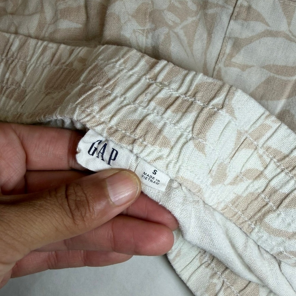Gap Linen Blend Shorts Women Small Beige Leaf Print Excellent Drawstring Summer - Picture 4 of 4